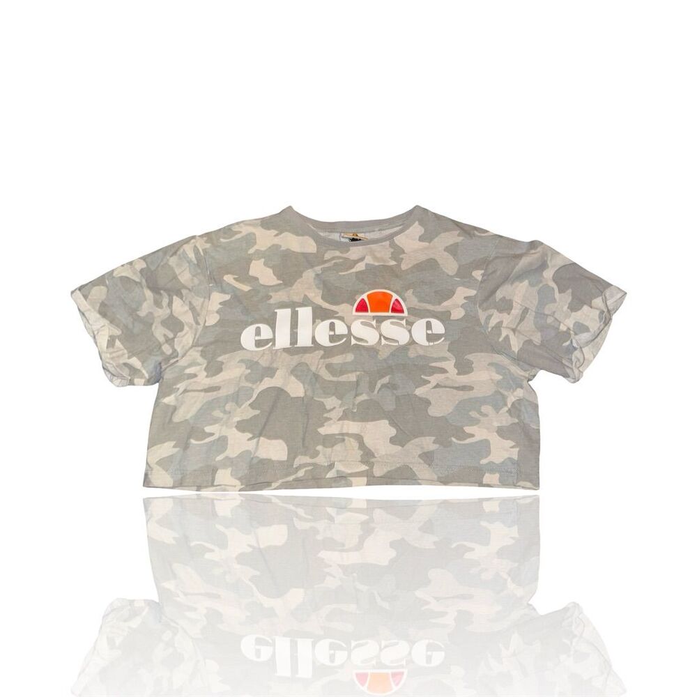 Ellesse Women's Cropped Camouflage T-Shirt Gray Size 8 Casual